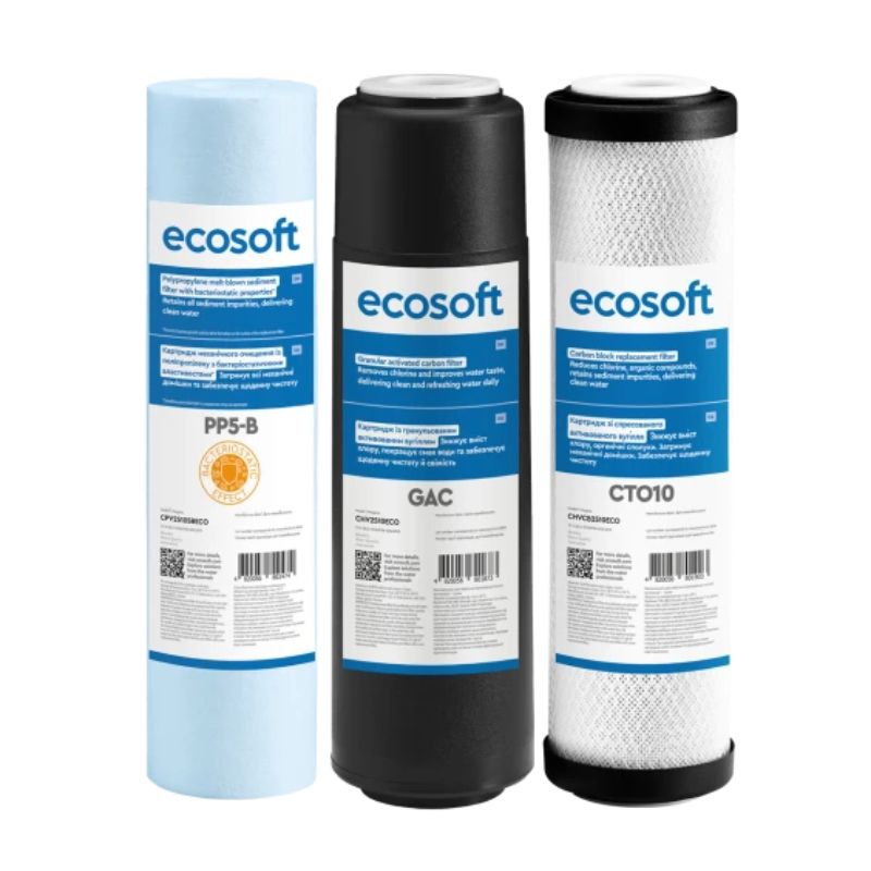 Покращений комплект картриджів Ecosoft 1-2-3 для фільтрів зворотного осмосу