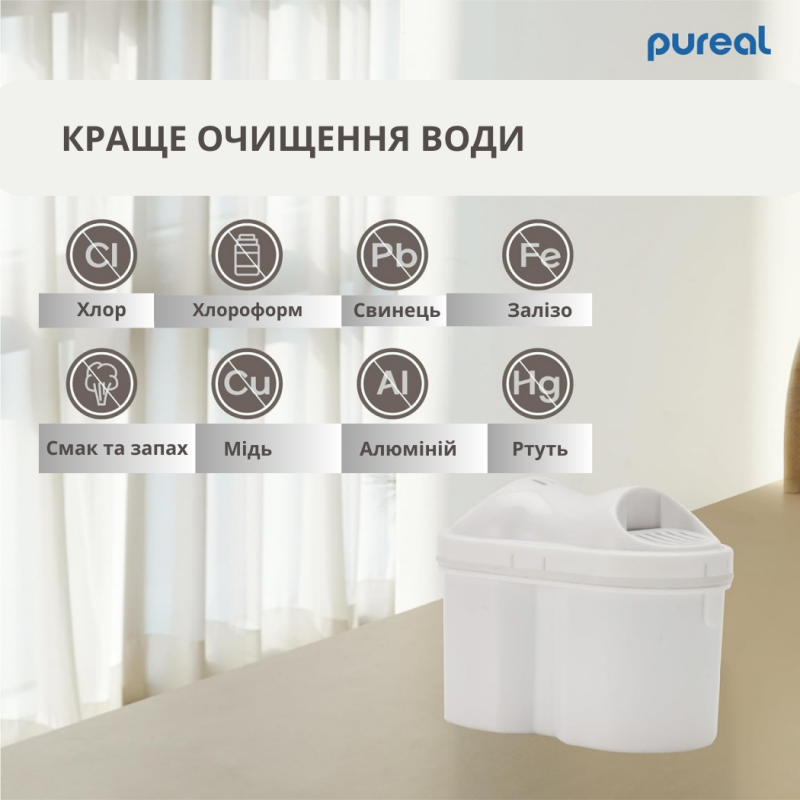 Фільтр-глечик Pureal з таймером якості води, 2.4 л 